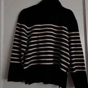 H&M Black and Cream Striped Turtleneck Sweater